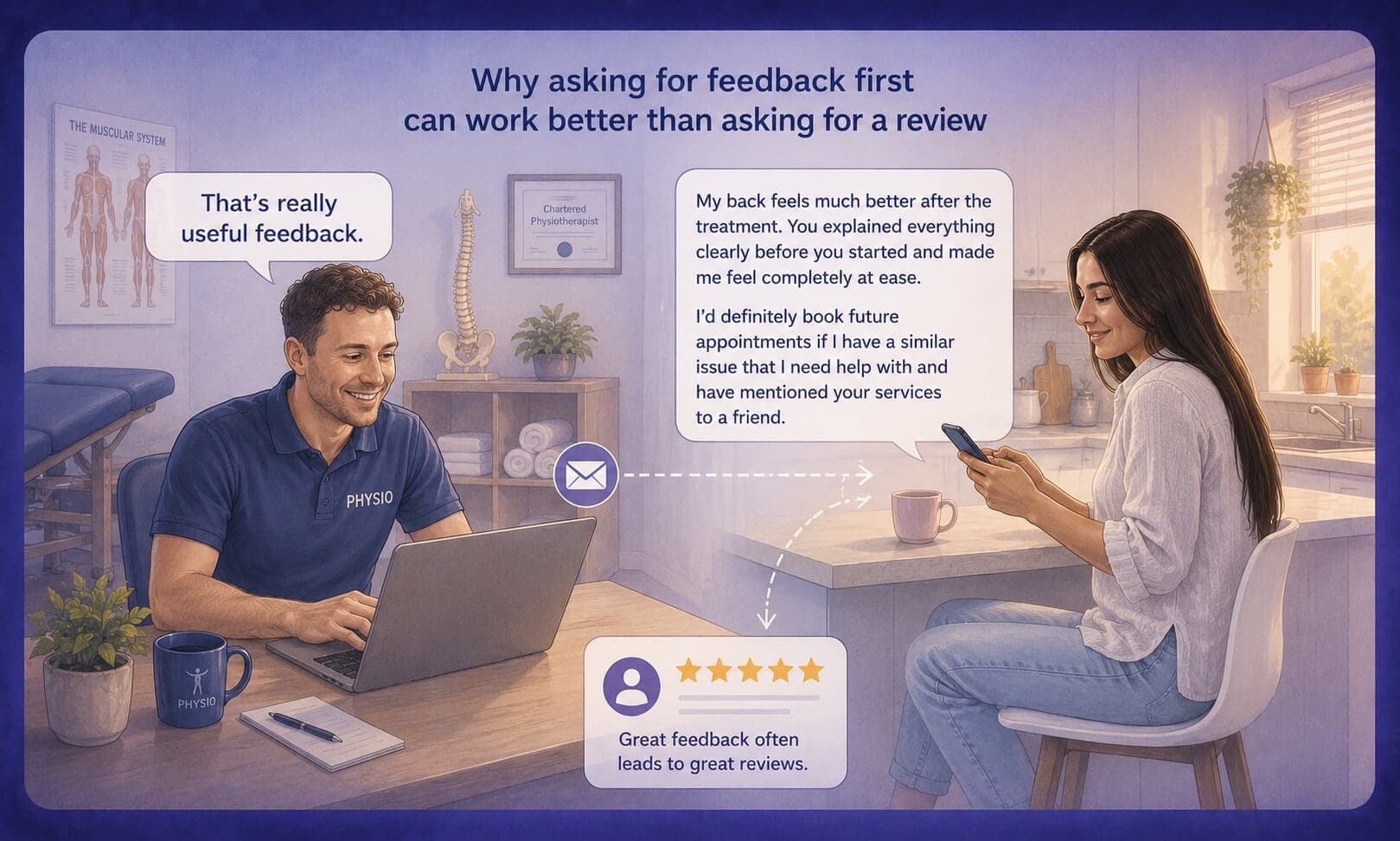 [Illustration: feedback-first review process]
