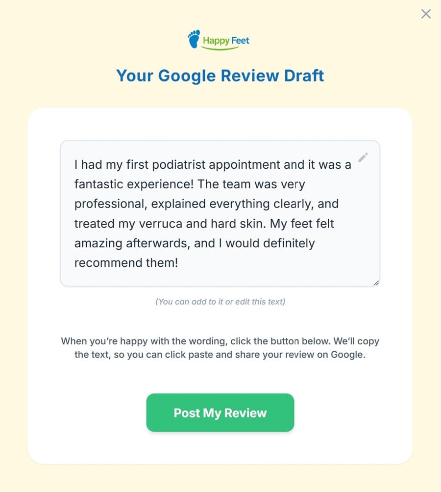 Drafted Google Review